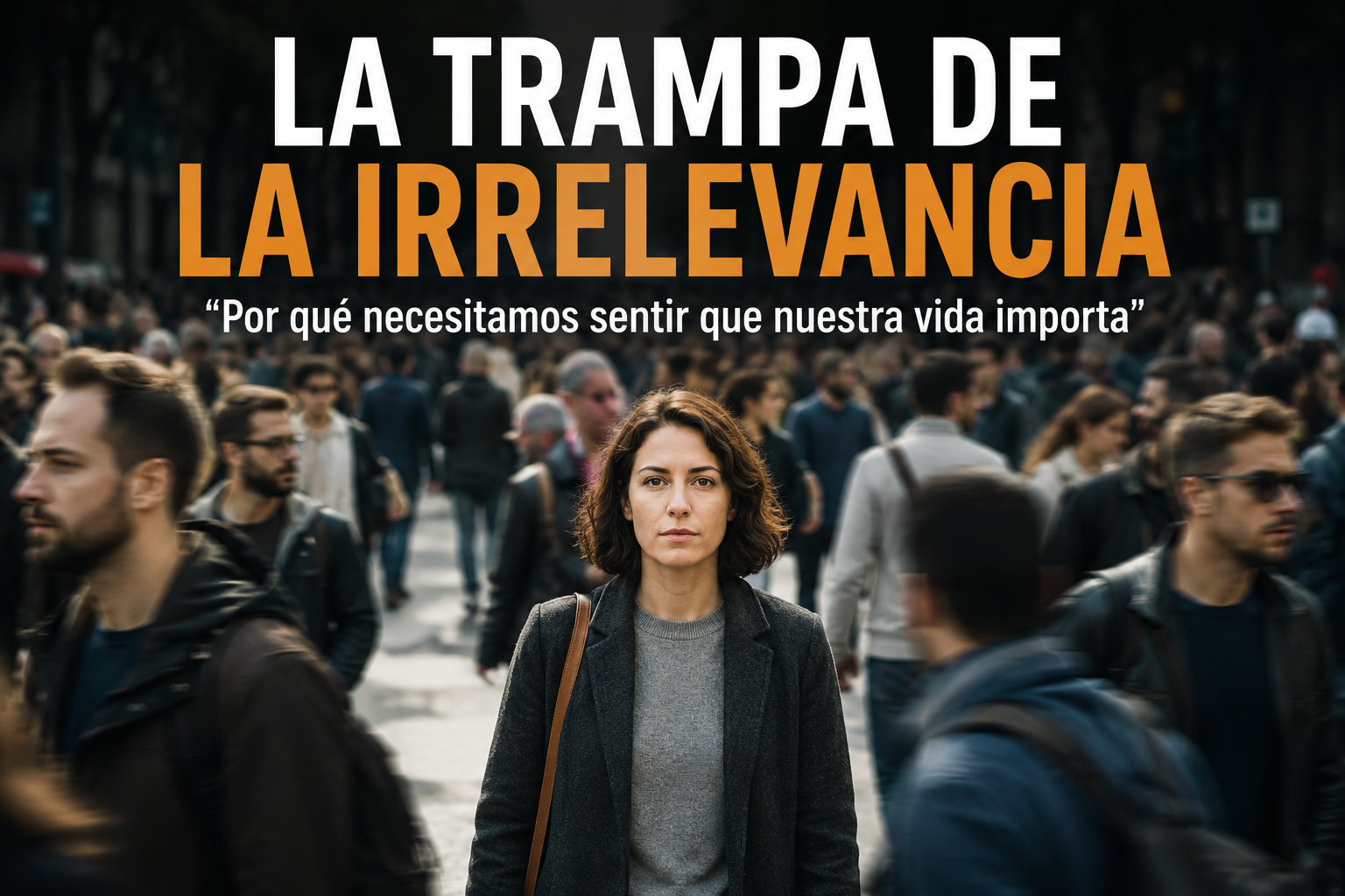 Persona en medio de una multitud caminando, concepto de irrelevancia y necesidad de reconocimiento